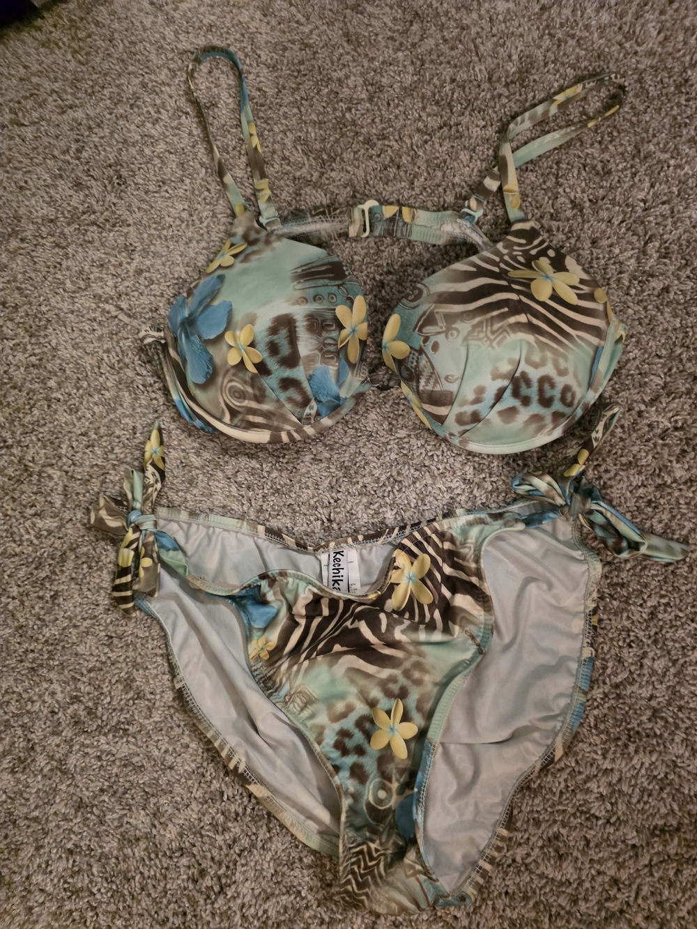 Women's Floral Aqua Print Push-Up Bikini Set